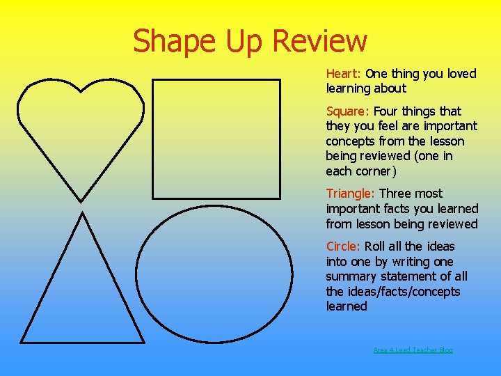 Shape Up Review Heart: One thing you loved learning about Square: Four things that