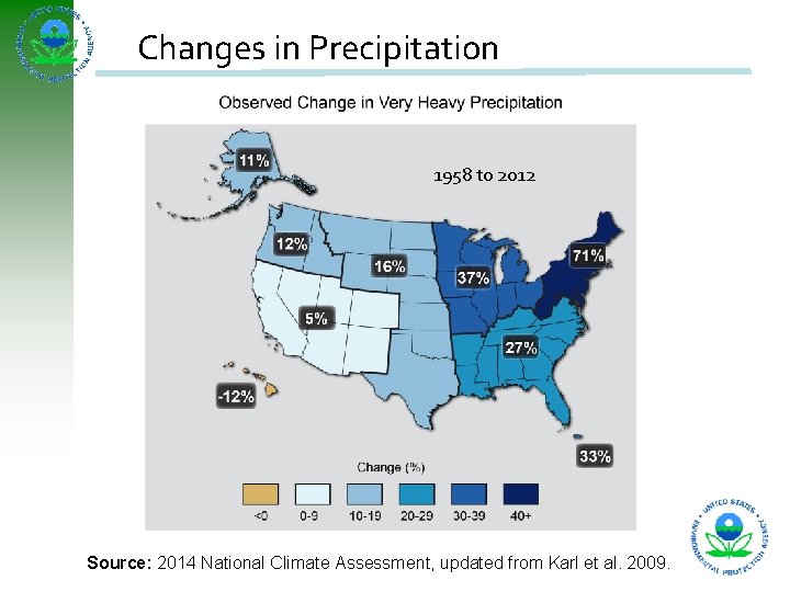 Changes in Precipitation 1958 to 2012 Percent Change Source: 2014 National Climate Assessment, updated