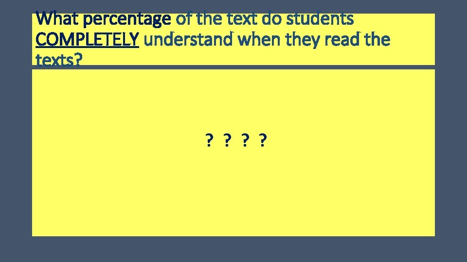 What percentage of the text do students COMPLETELY understand when they read the texts?