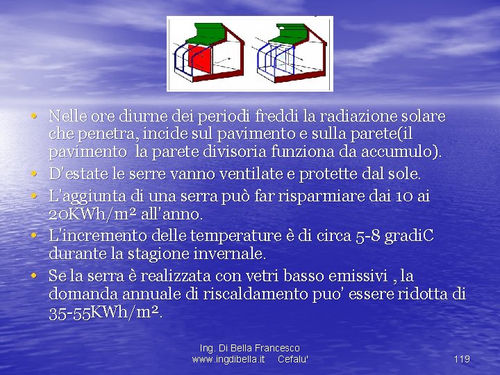  • Nelle ore diurne dei periodi freddi la radiazione solare • • che