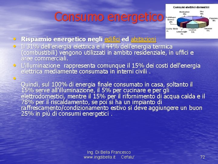 Consumo energetico • Risparmio energetico negli edifici ed abitazioni • Il 31% dell'energia elettrica