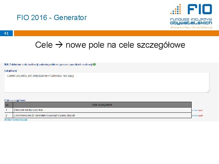 FIO 2016 - Generator 41 Cele nowe pole na cele szczegółowe 