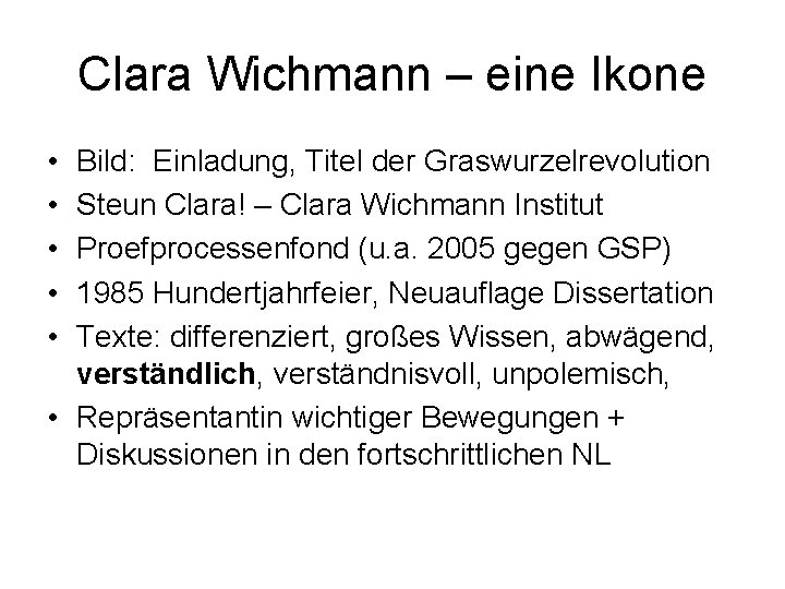 Clara Wichmann – eine Ikone • • • Bild: Einladung, Titel der Graswurzelrevolution Steun