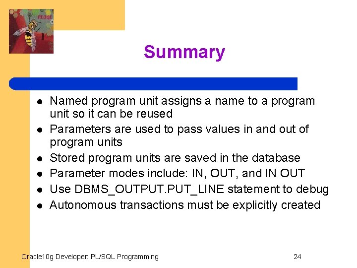 Summary l l l Named program unit assigns a name to a program unit