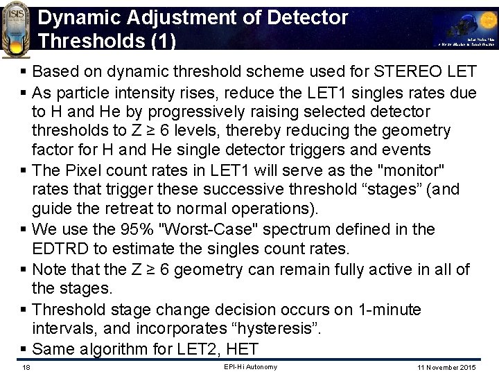 Dynamic Adjustment of Detector Thresholds (1) Solar Probe Plus A NASA Mission to Touch