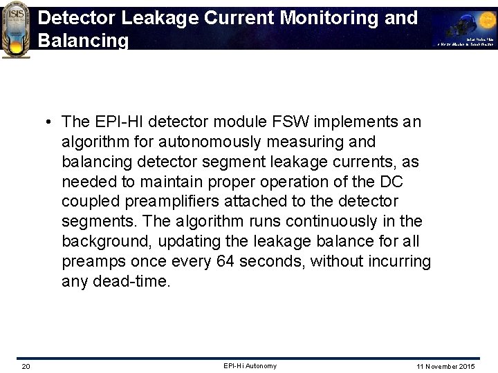 Detector Leakage Current Monitoring and Balancing Solar Probe Plus A NASA Mission to Touch