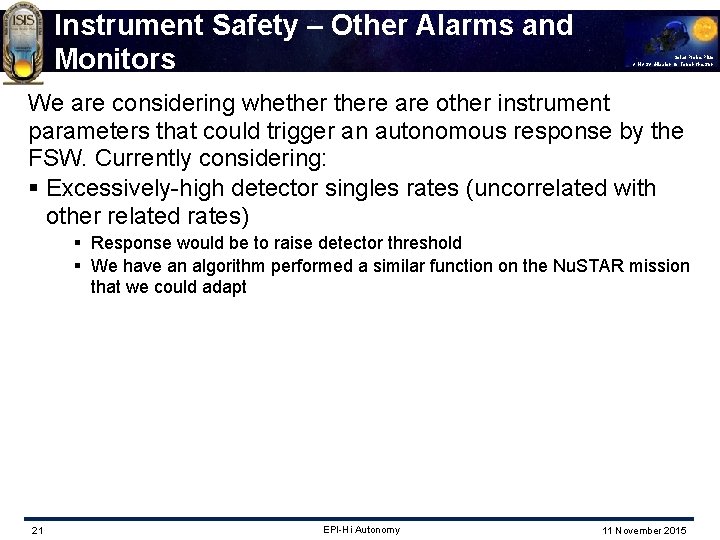 Instrument Safety – Other Alarms and Monitors Solar Probe Plus A NASA Mission to