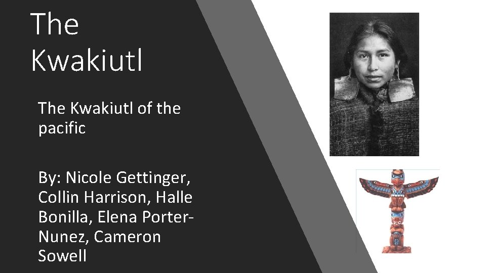 The Kwakiutl of the pacific By: Nicole Gettinger, Collin Harrison, Halle Bonilla, Elena Porter.