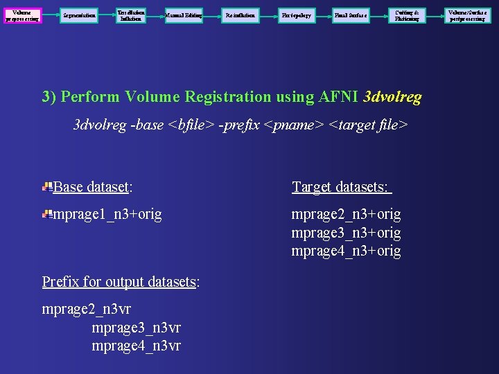 Volume preprocessing Segmentation Tessellation Inflation Manual Editing Re-inflation Fix topology Final Surface Cutting &