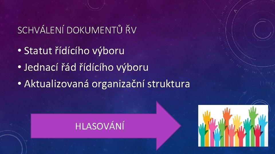 SCHVÁLENÍ DOKUMENTŮ ŘV • Statut řídícího výboru • Jednací řád řídícího výboru • Aktualizovaná