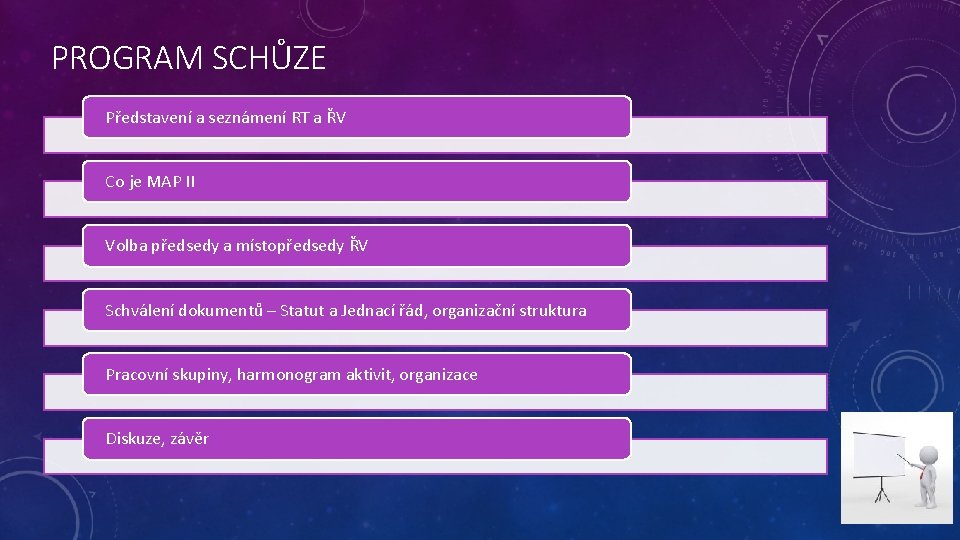 PROGRAM SCHŮZE Představení a seznámení RT a ŘV Co je MAP II Volba předsedy
