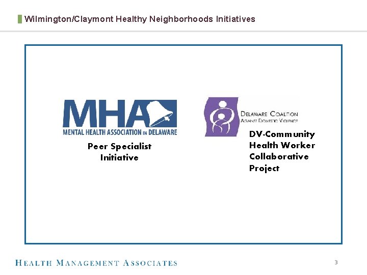 Wilmington/Claymont Healthy Neighborhoods Initiatives Peer Specialist Initiative DV-Community Health Worker Collaborative Project 3 