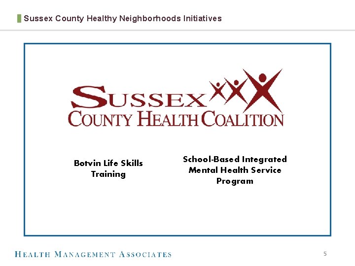 Sussex County Healthy Neighborhoods Initiatives Botvin Life Skills Training School-Based Integrated Mental Health Service