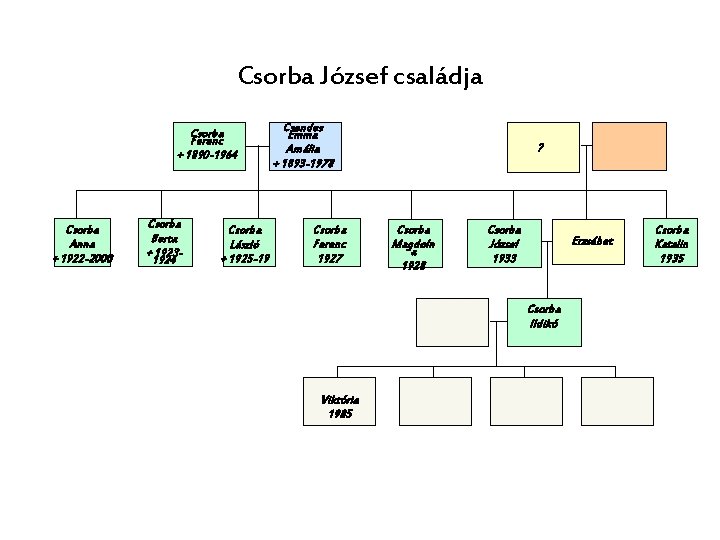 Csorba József családja Csorba Ferenc + 1890 -1964 Csorba Anna + 1922 -2000 Csorba