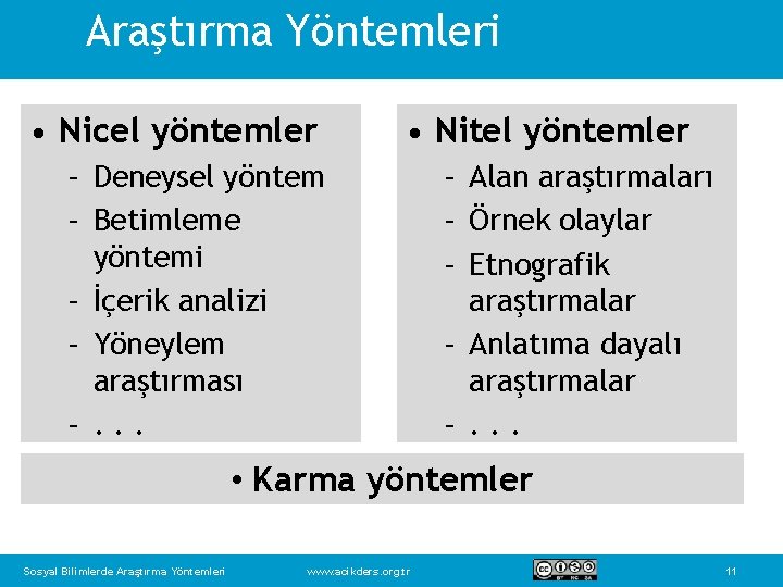 Araştırma Yöntemleri • Nicel yöntemler • Nitel yöntemler – Deneysel yöntem – Betimleme yöntemi