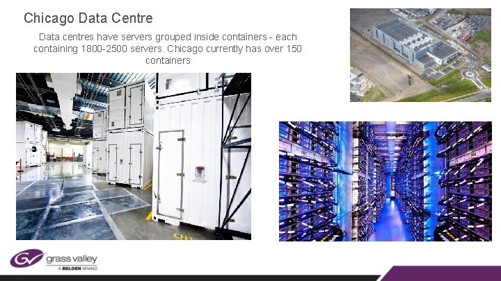 Chicago Data Centre Data centres have servers grouped inside containers - each containing 1800