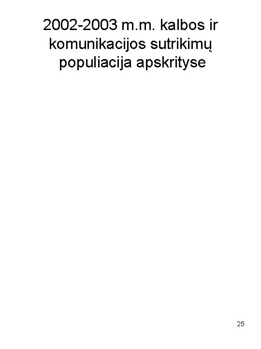 2002 -2003 m. m. kalbos ir komunikacijos sutrikimų populiacija apskrityse 25 