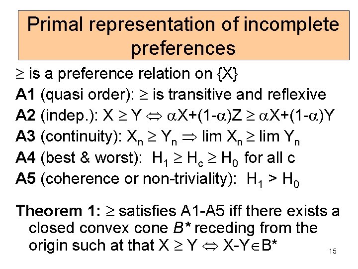 Primal representation of incomplete preferences is a preference relation on {X} A 1 (quasi