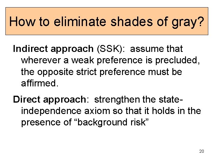 How to eliminate shades of gray? Indirect approach (SSK): assume that wherever a weak