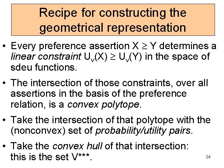 Recipe for constructing the geometrical representation • Every preference assertion X Y determines a