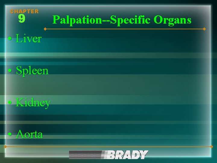 CHAPTER 9 • Liver • Spleen • Kidney • Aorta Palpation--Specific Organs 