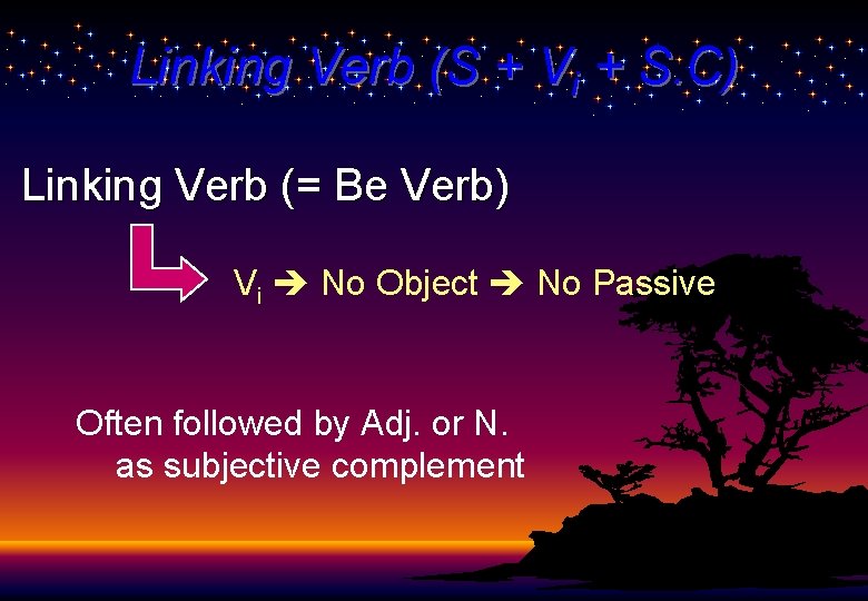 Linking Verb (S + Vi + S. C) Linking Verb (= Be Verb) Vi