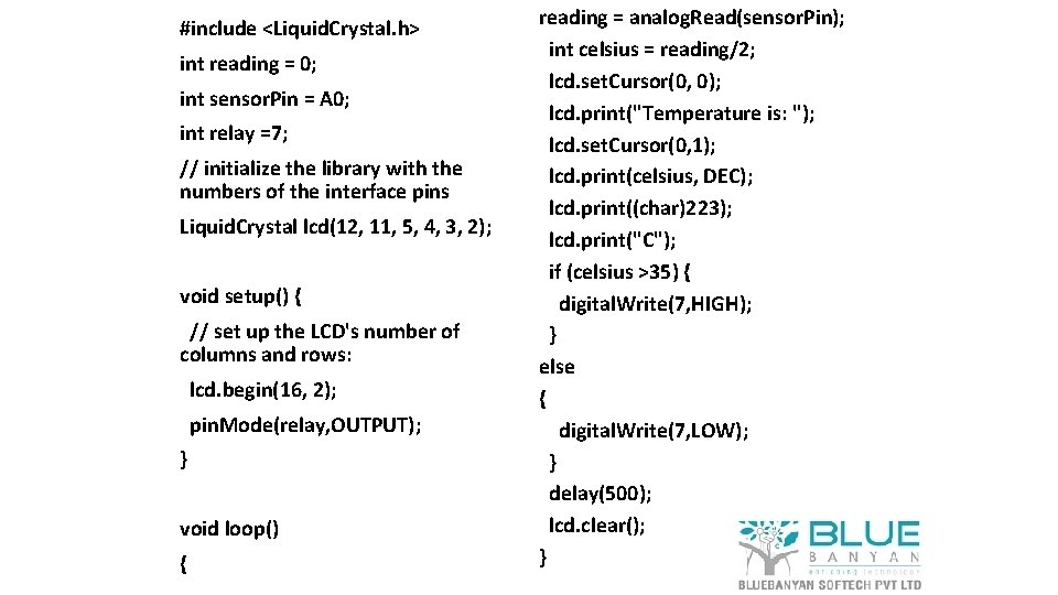 #include <Liquid. Crystal. h> int reading = 0; int sensor. Pin = A 0;