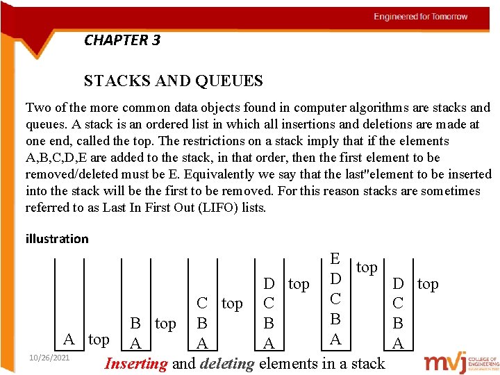 CHAPTER 3 STACKS AND QUEUES Two of the more common data objects found in