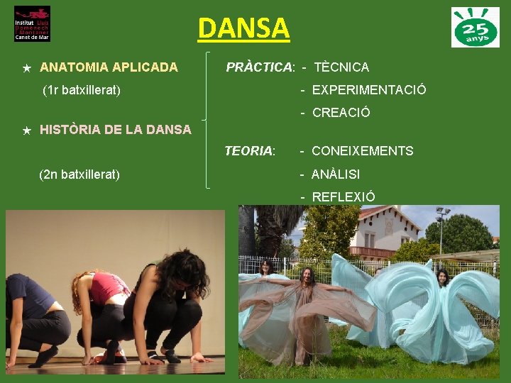 DANSA ★ ANATOMIA APLICADA PRÀCTICA: - TÈCNICA (1 r batxillerat) - EXPERIMENTACIÓ - CREACIÓ