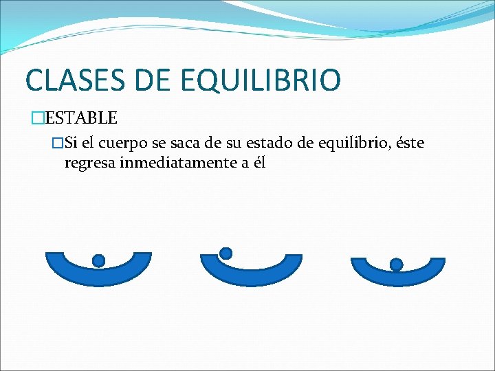 CLASES DE EQUILIBRIO �ESTABLE �Si el cuerpo se saca de su estado de equilibrio,