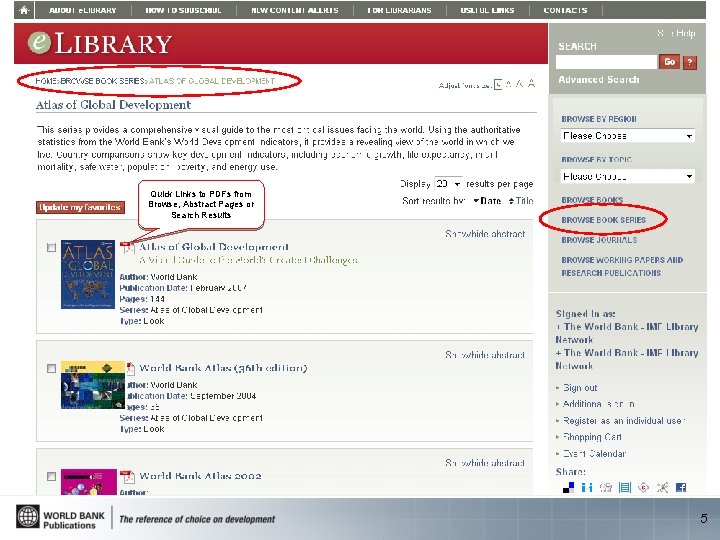 Quick Links to PDFs from Browse, Abstract Pages or Search Results 5 