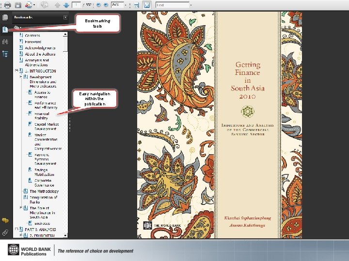 Bookmarking tools Easy navigation within the publication 