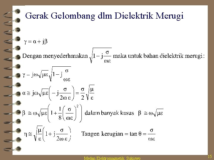 Gerak Gelombang dlm Dielektrik Merugi Medan Elektromagnetik. Sukiswo 15 