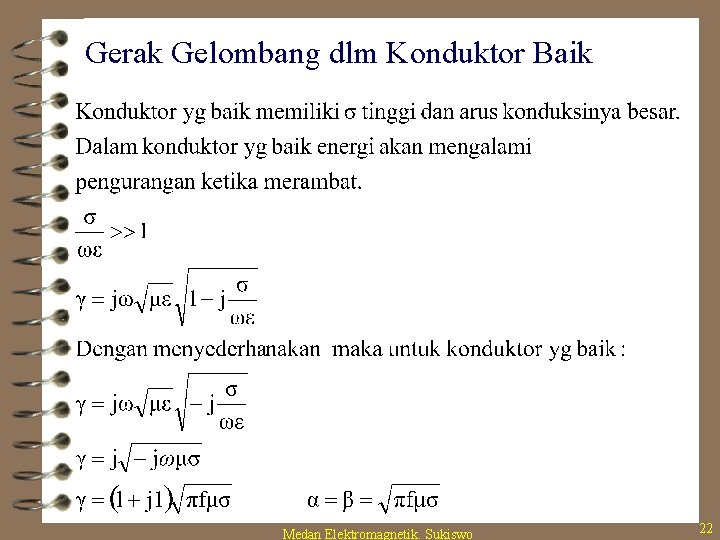 Gerak Gelombang dlm Konduktor Baik Medan Elektromagnetik. Sukiswo 22 