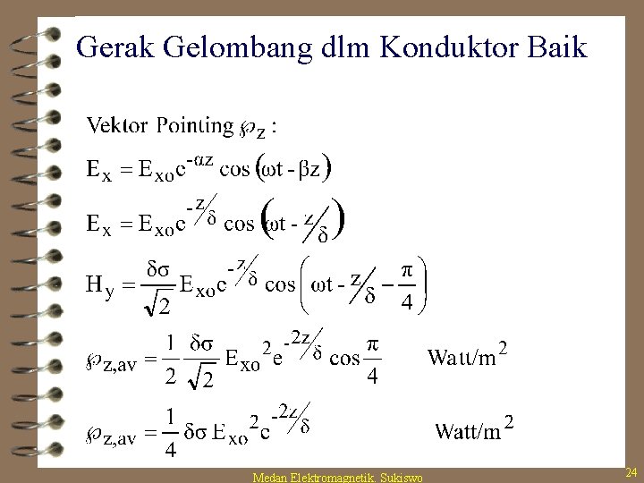 Gerak Gelombang dlm Konduktor Baik Medan Elektromagnetik. Sukiswo 24 