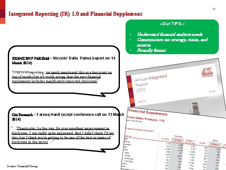 16 Integrated Reporting (IR) 1. 0 and Financial Supplement «Our TIPS» : • •