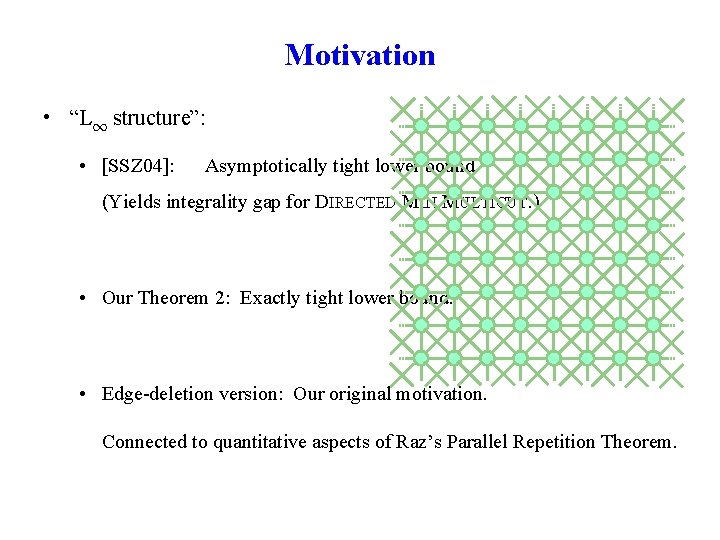 Motivation • “L 1 structure”: • [SSZ 04]: Asymptotically tight lower bound. (Yields integrality