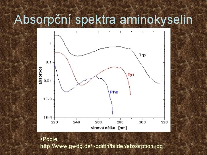 Absorpční spektra aminokyselin • Podle: http: //www. gwdg. de/~pdittri/bilder/absorption. jpg 