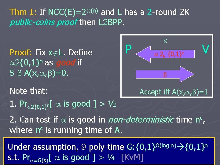 Thm 1: If NCC(E)=2 (n) and L has a 2 -round ZK public-coins proof