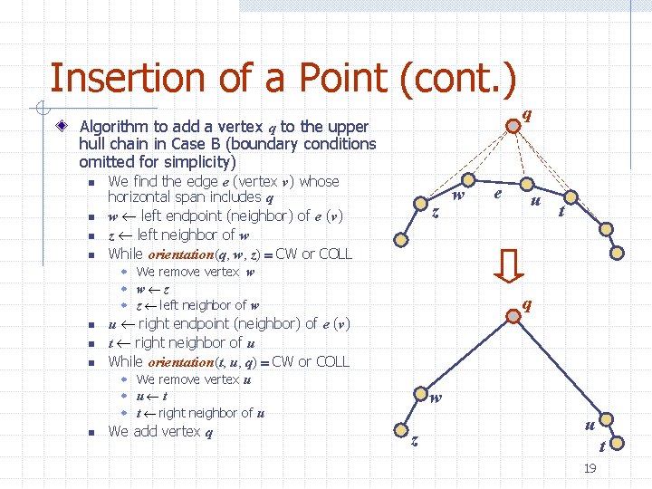 Insertion of a Point (cont. ) q Algorithm to add a vertex q to