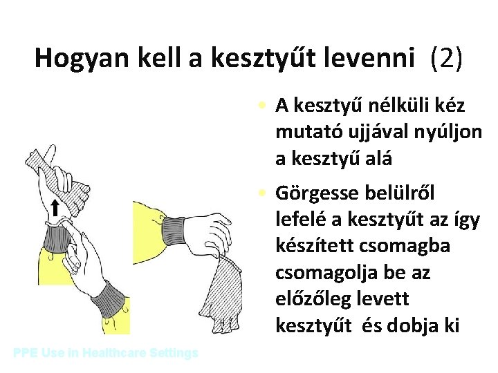 Hogyan kell a kesztyűt levenni (2) • A kesztyű nélküli kéz mutató ujjával nyúljon