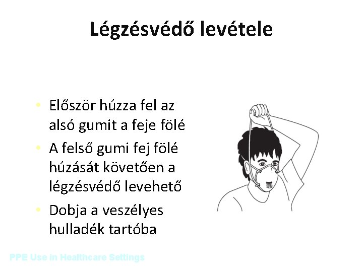 Légzésvédő levétele • Először húzza fel az alsó gumit a feje fölé • A