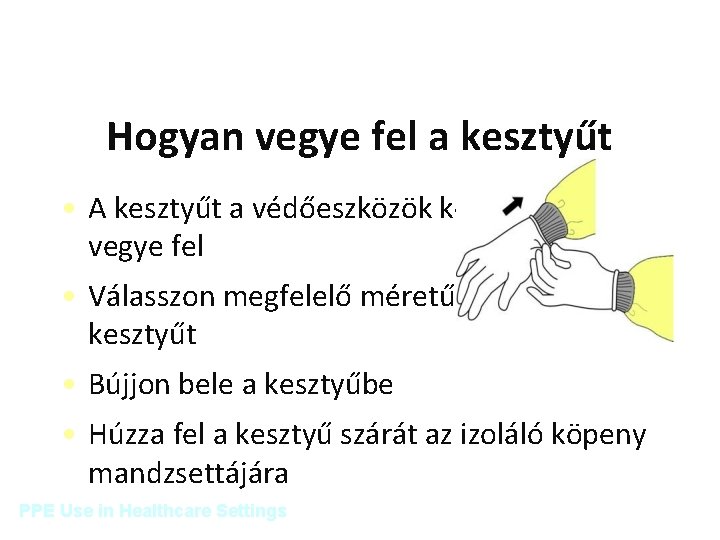 Hogyan vegye fel a kesztyűt • A kesztyűt a védőeszközök közül utolsóként vegye fel