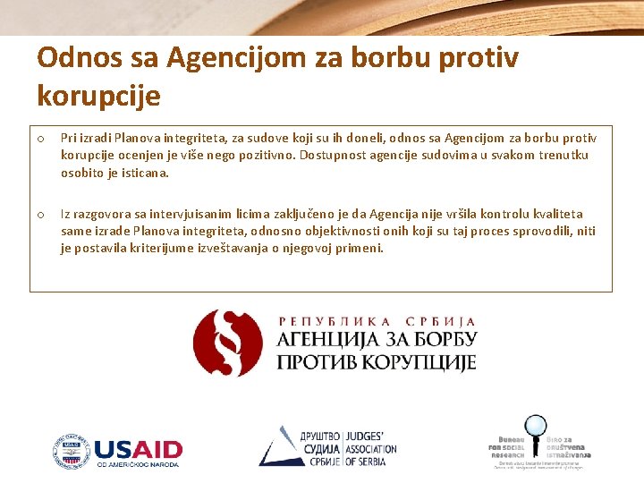 Odnos sa Agencijom za borbu protiv korupcije o Pri izradi Planova integriteta, za sudove