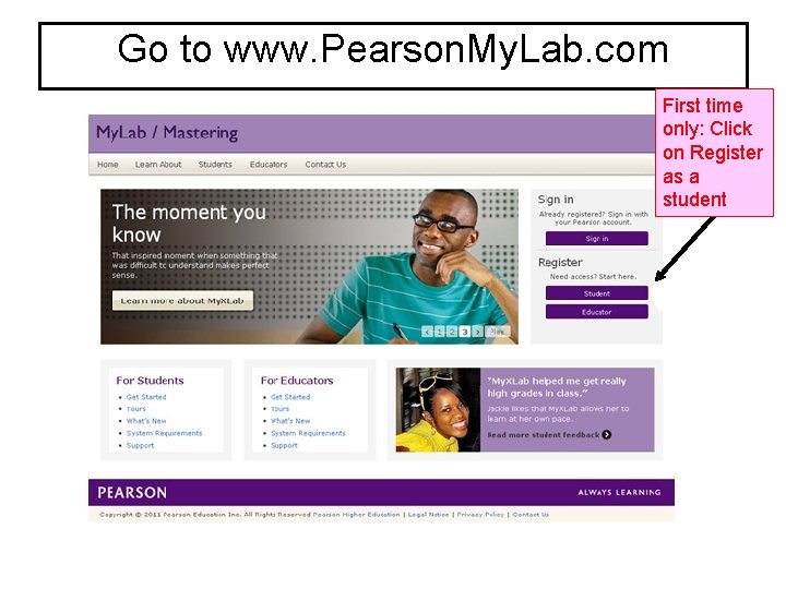 Go to www. Pearson. My. Lab. com First time only: Click on Register as