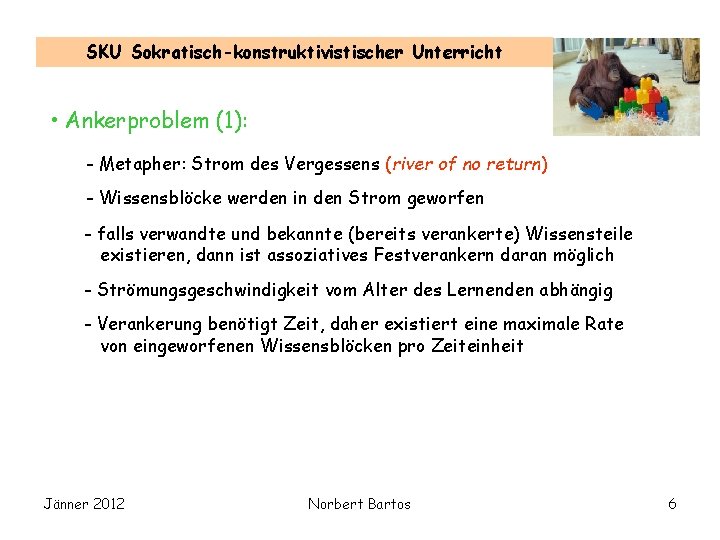 SKU Sokratisch-konstruktivistischer Unterricht • Ankerproblem (1): - Metapher: Strom des Vergessens (river of no
