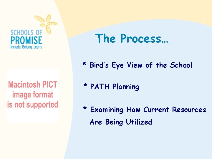 The Process… * Bird’s Eye View of the School * PATH Planning * Examining