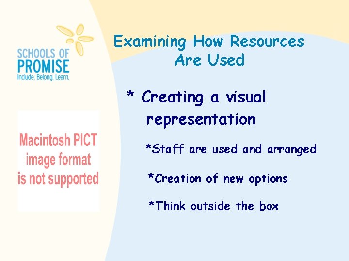 Examining How Resources Are Used * Creating a visual representation *Staff are used and