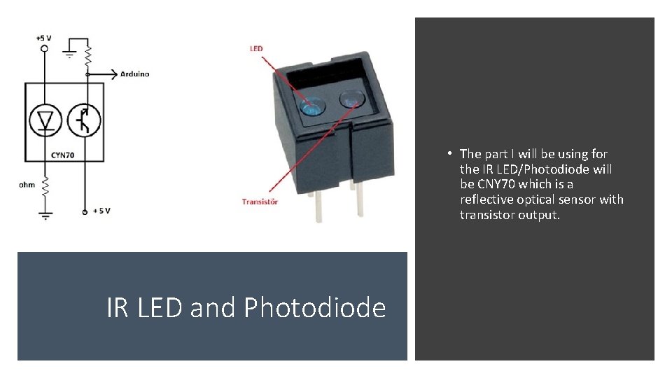  • The part I will be using for the IR LED/Photodiode will be