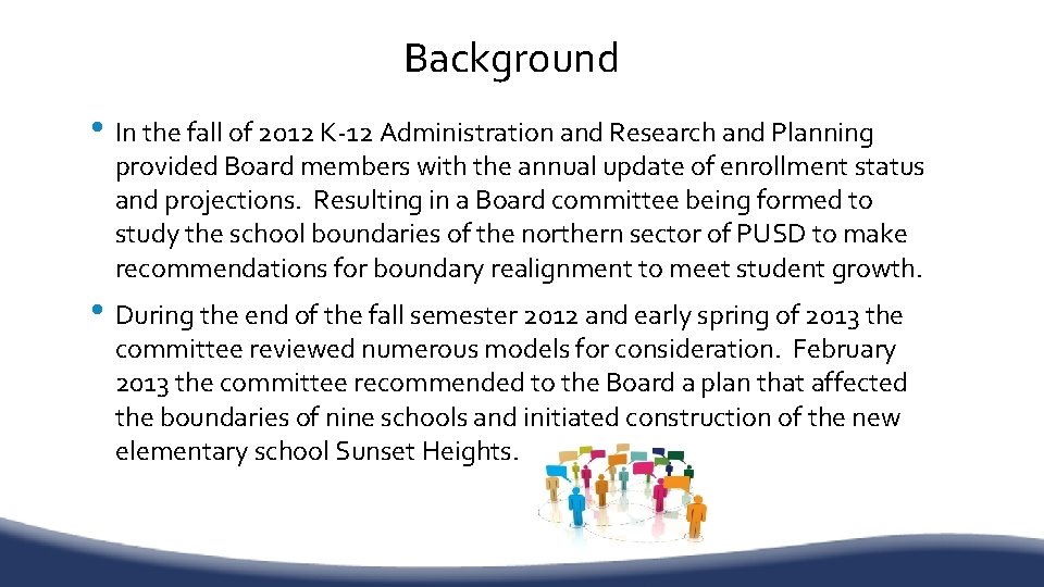 Background • In the fall of 2012 K-12 Administration and Research and Planning provided